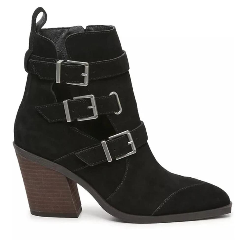 Crown Vintage Women's Black Triple Buckle Stralla Bootie Shoes Size 7.5M
